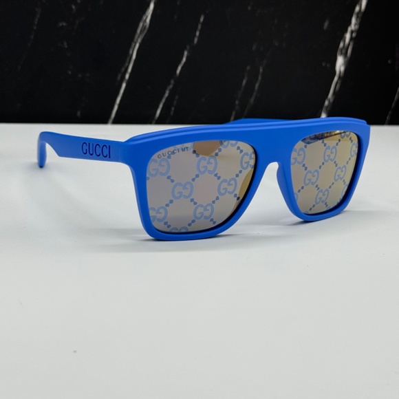 NEW GUCCI GG1570S 004 UNISEX SUNGLASSES GUCCI GG 1570S 004 BLUE SQUARE EYEWEAR - Picture 4 of 11